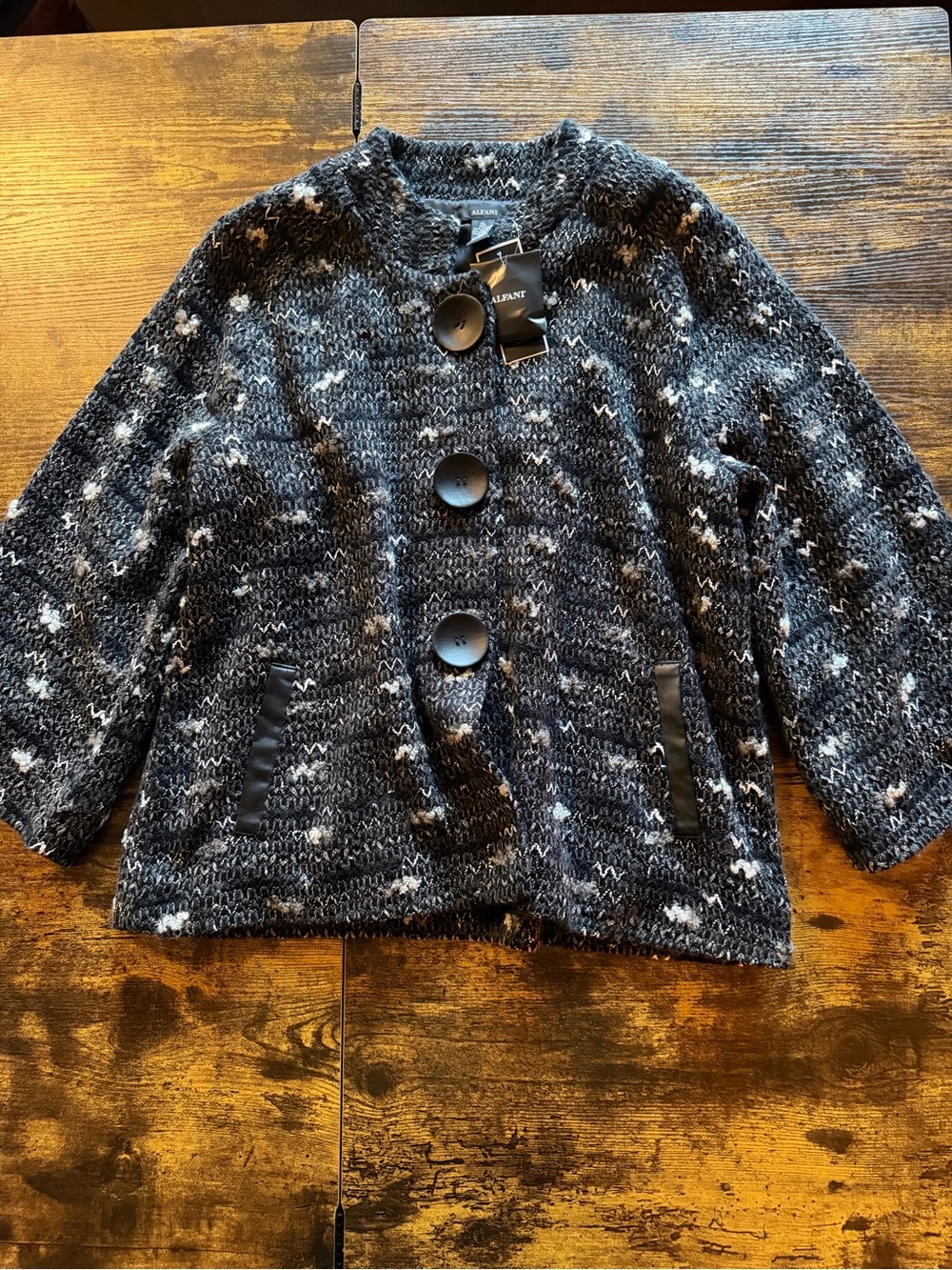 Alfani Black & White Marled Knit Button Cardigan